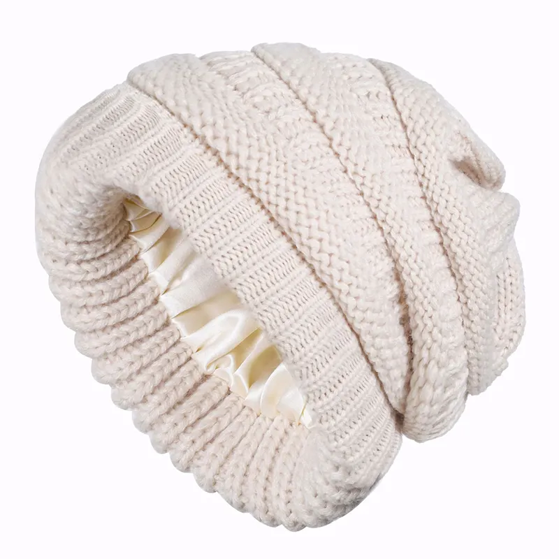 หมวกแคชเมียร์024ฤดูหนาวพร้อมซับในผ้าไหมหนากันลมปกป้องผมสำหรับทุกเพศหมวกขนสัตว์ถักแบบผ้าซาติน