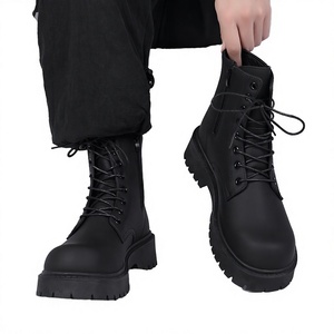Bottes décontractées pour couple, mi-mollet, à lacets, en cuir de haute qualité, pour homme et femme, à semelle épaisse antidérapante, grandes tailles, pour l'extérieur - Product Image 3