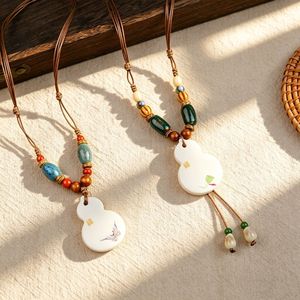HX153 Novedad al por mayor: Colgantes de calabaza chinos tejidos a mano, collar de cerámica de Jingdezhen, amuletos de la riqueza, <span class=keywords><strong>cadena</strong></span> para clavícula, venta al por mayor - Product Image 1