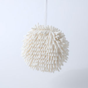 Custom Made Hanging Chenille Hand Towel Microfiber Round Kitchen Absorbent Drying Ball Beige Gray 15cm 17cm - Product Image 1