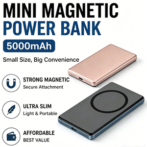 พาวเวอร์แบงค์แบบพกพาขนาดเล็ก 5000mAh รองรับโลโก้ เหมาะสำหรับการเดินทาง ชาร์จเร็วแบบไร้สาย 15W Type C พร้อมแม่เหล็ก - Product Image 1