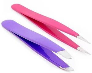 Pinzas para cejas con revestimiento púrpura de acero inoxidable de alta calidad, pinzas para pestañas inclinadas, embalaje personalizado, logotipo gratuito, salón de belleza hecho - Product Image 4
