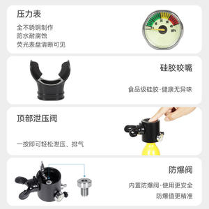 Kit complet de mini-<span class=keywords><strong>bouteille</strong></span> de plongée de 0,5 L, cylindre d'oxygène de 10 minutes avec <span class=keywords><strong>pompe</strong></span> manuelle et adaptateur, ensemble d'équipement de plongée portable avec sac - Product Image 5