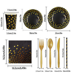 ชุดอุปกรณ์จัดงานวันเกิดลายจุดสีดำทอง  ประกอบด้วยจานหนา แก้วกระดาษ กระดาษเช็ดมือ ชุดเครื่องใช้บนโต๊ะอาหาร - Product Image 2