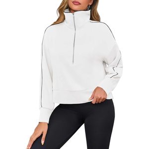 Sweat-shirt oversize à demi-zip pour femme, manches longues, coupe ample, pull court, vêtements décontractés pour l'automne, tissu tricoté respirant - Product Image 1