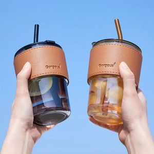 Di alta qualità marrone tazza di caffè 450ml paglia di vetro con coperchio - Product Image 1