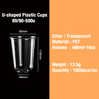 Lot de 1000 gobelets en plastique PET transparents jetables de 500 ml (16 oz) à fond rond, en forme de U, pour café glacé, avec couvercles à bec verseur