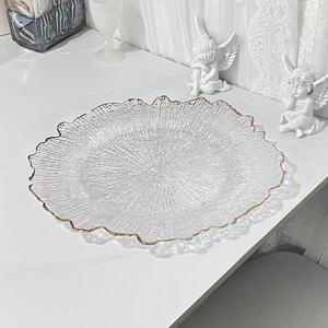 Platos para Catering, Platos de Melamina <span class=keywords><strong>Transparentes</strong></span>, Platos con Borde Ondulado Dorado y Plateado, Bandeja Redonda - Product Image 6