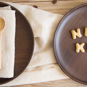 Japanese Style Black Walnut Wood <b>Tray</b> Round Solid Wood Serving <b>Tray</b> For Home Coffee <b>Tea</b> Snack Plate Customizable Pattern - Product Image 3