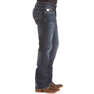 Men's Vintage Western Boot Cut Solid Denim <strong>Work</strong> <strong>Jeans</strong> with Medium Wash Mid Waist Summer Knitted Weaving Method Custom - Product Image 2