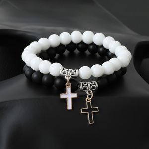 Black White <b>Beaded</b> Couple <b>Bracelet</b> for <b>Men</b> Women Crosss Sun Moon Charm <b>Bracelet</b> Luminous Cat Paw Lover <b>Bracelet</b> Glow in the Dark - Product Image 4