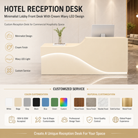 Comptoir de réception minimaliste pour hôtel, bureau d'accueil personnalisé, mobilier commercial pour l'hôtellerie avec éclairage LED ondulé crème