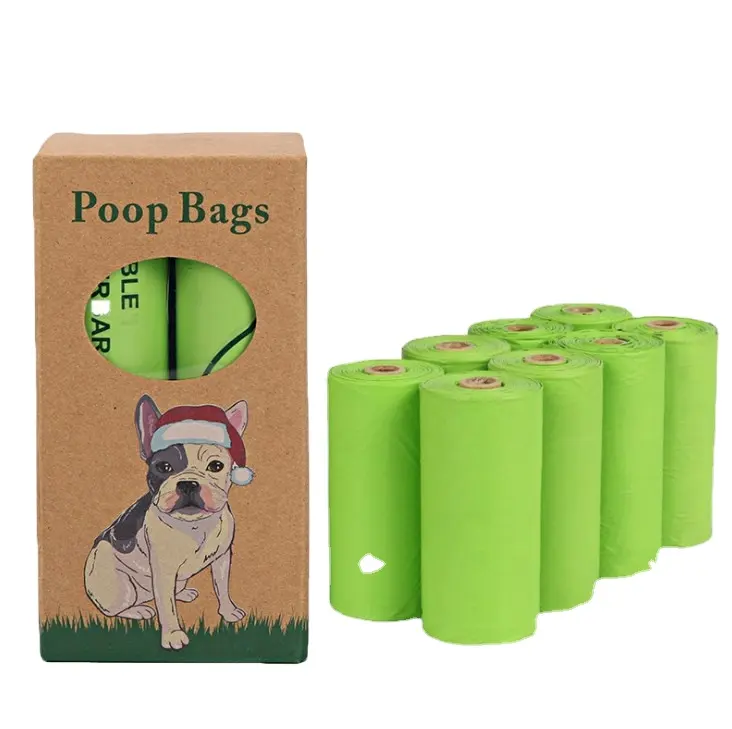 Sac poubelle biodégradables pour animaux domestiques, sacoche à ordures soluble, à base d'étoffe de maïs, fourre-tout de cuisine pour chiens avec distributeur