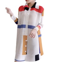 Robe plissée décontractée pour femme à manches longues, col rabattu, imprimé numérique, extensible, grande taille, collection automne