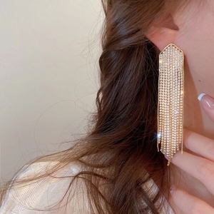 Xina-pendientes largos con borlas para mujer, aretes colgantes con diamantes de imitación azules y negros, accesorios de joyería - Product Image 4