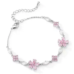 High quality charming pink cherry blossom zircon petal bracelet for women's exquisite jewelry gifts
