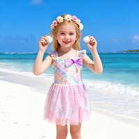 Maillot de bain une pièce princesse pour filles, maillot de bain de plage style jupe très élastique, robe de bain sirène avec écailles irisées chatoyantes