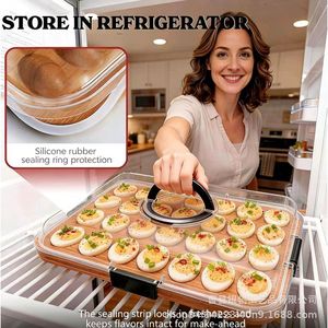 Bandeja para guardar huevos de madera maciza con 28 compartimentos, tapa acrílica con clip para servir bocadillos en fiestas - Product Image 3