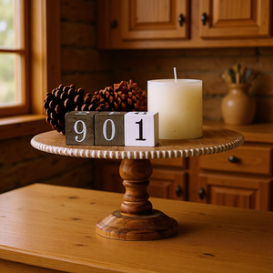 木製カップケーキ台座スタンド12インチデザートディスプレイライザービンテージ素朴なラウンドケーキホルダートレイヴィンテージビーズ木製プレート - Product Image 2