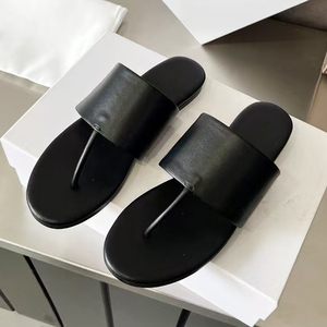 Sandalias de Cuero en Forma de T de Alta Calidad para <span class=keywords><strong>Mujer</strong></span>, Diseño de Lujo, Estilo ROW, <span class=keywords><strong>Chanclas</strong></span> Planas de Verano - Product Image 1