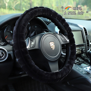 Housse de volant en fourrure d'hiver 38cm, chaude, antidérapante, couleur unie pour voiture - Product Image 3