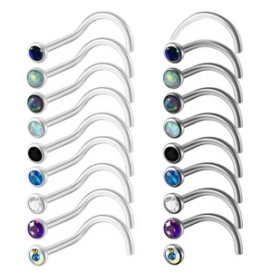 Piercing de nez en titane en forme de S avec opale, anneau de nez incurvé, micro-insert, bijoux corporels pour femmes et unisexe - Product Image 4