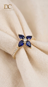 Bague de fiançailles en or massif 14 carats avec diamant de laboratoire et saphir bleu de laboratoire certifié IGI, bijoux fins de luxe pour femmes - Product Image 2
