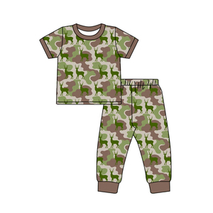 Pyjama 2 pièces personnalisé pour bébé garçon, motif camouflage de chasse à l'elk, 95% coton 5% élasthanne, ensemble de vêtements pour frères - Product Image 6