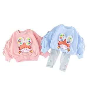 2024 Conjuntos de roupas infantis para bebês meninas leggings e moletom com estampa adorável