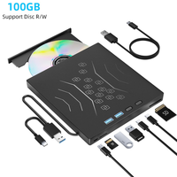 Lecteur Blu-ray externe 7-en-1 prenant en charge les disques 100G R/W, graveur portable BD DVD CD avec USB 3.0 Type-C 3D Blu-ray