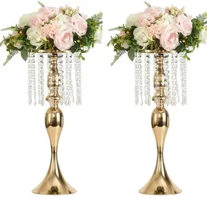 2024 Golden Acrylic Wedding Center Tea Lamp 21.7-inch High Metal Flower Frame, usado para evento, aniversário, casamento Decoração de casa