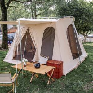 Tienda de Campaña de Lona de Algodón de Alta Calidad, Tienda de Campaña Familiar Tipo <span class=keywords><strong>Cabaña</strong></span> con <span class=keywords><strong>Arco</strong></span> Flexible, Tienda de Campaña Impermeable para Acampar al Aire Libre - Product Image 1