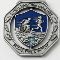 Médaille de marathon personnalisée, creuse, en argent vieilli, 3D, pour course à pied, défi mondial, course en fauteuil roulant, récompense sportive, souvenir
