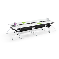 Table de formation mobile pliable moderne avec cadre en acier et roulettes, bureau de conférence escamotable peu encombrant en bois pour l'école