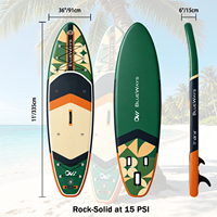 Vente flash : SUP gonflable extra large de 11' x 36" avec pompe, planche à pagaie géométrique verte et beige, kit complet tout usage