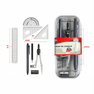 Ensemble de compas en métal Erpsl 8 pièces avec règle, rapporteur et équerres pour le dessin mathématique - Product Image 1