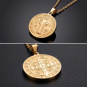 럭셔리 18K PVD 골드 도금 산 베니토 메달 목걸이 316L 스테인리스 스틸 엑소시즘 십자가 펜던트 종교 부적 변색 방지 - Product Image 2