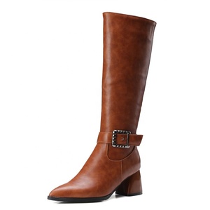 Women's Knee High <b>Boots</b> Chunky Block Heel Long <b>Boots</b> Pointed Toe Side Zipper Knight <b>Boots</b> Women Winter Shoes - Product Image 1