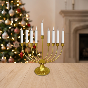 Candelabro Menorah de 7 Brazos, Decorativo, de Hierro, Estilo Antiguo, Hecho a Mano, Duradero, Portátil, para Decoración del Hogar, Uttar Pradesh - Product Image 3