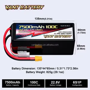 Vant 6S FPV Battery 5200/6000/6500/7000/7500/8000/9000/9500/10000mah FPV Battery Drone 6S Lipo Battery