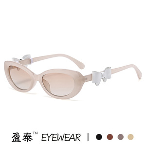 Yingtai Eyewear Oval Sunglasses Tortoiseshell Frame UV400 Women Fashionable <b>Bow</b> Detail - Product Image 4
