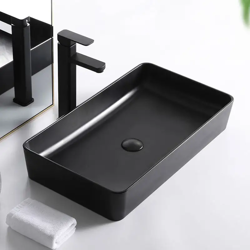Modern lavandino bagno banyo tuvalet el yıkama lavabosu dikdörtgen lavamanos siyah seramik küçük lavabo tezgahı lavabo