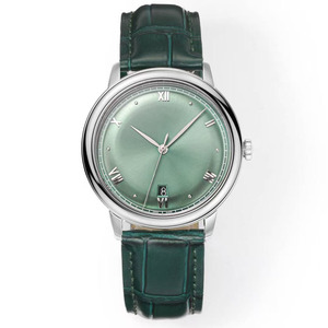 Montre pour homme luxueuse, élégante, de qualité supérieure, cadran bleu, bracelet en cuir de 20 mm, trois aiguilles, saphir, bracelet rond - Product Image 3