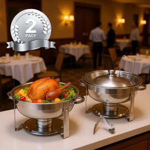Lot de 2 réchauds ronds en acier inoxydable de 5 litres, taille standard, pour buffet, couleur argent - Product Image 2