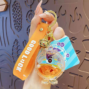 Hecion พวงกุญแจใบหน้าอีโมสีสันของเหลว, พวงกุญแจแฟชั่นจี้กระเป๋านักเรียนพวงกุญแจอะนิเมะ4สี - Product Image 5