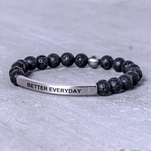 Pulsera de Piedras Naturales con Cuentas, Chapada en Plata, Acero Inoxidable, Grabable con Nombre, Unisex, Estilo Casual Deportivo, Joyería para Regalo - Product Image 1