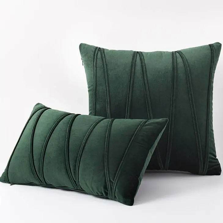 Decorative Stripe Velvet Throw Pillow Cover Soft Green Cushion Covers Square Pillowcases