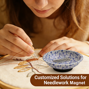 파란색 패턴 자석 그릇 4인치 바늘꽂이 바느질 도구 바늘 자석 금속판 측면 자석 그릇 자석 바늘꽂이 - Product Image 3