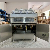 Nouveau four de friture électrique commercial CE pour poulet et hamburgers, vertical, à double cuve, double tamis, avec levage automatique et filtre à huile
