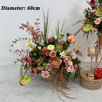 Ensemble de centre de table de mariage en fleurs artificielles rose mauve, roses en soie, dahlias, vase haut, bol bas, décoration de table, décoration de banquet, décoration d'événements